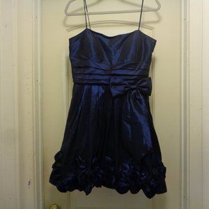 MIDNITE BLUE SATIN RUFFLES PRETTY PARTY DRESS LG